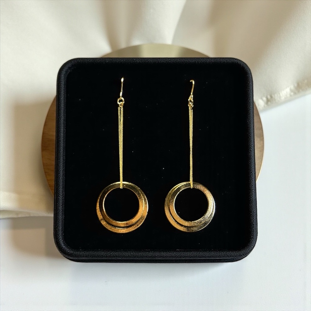 Elegant Gold Double Circle Drop Earrings